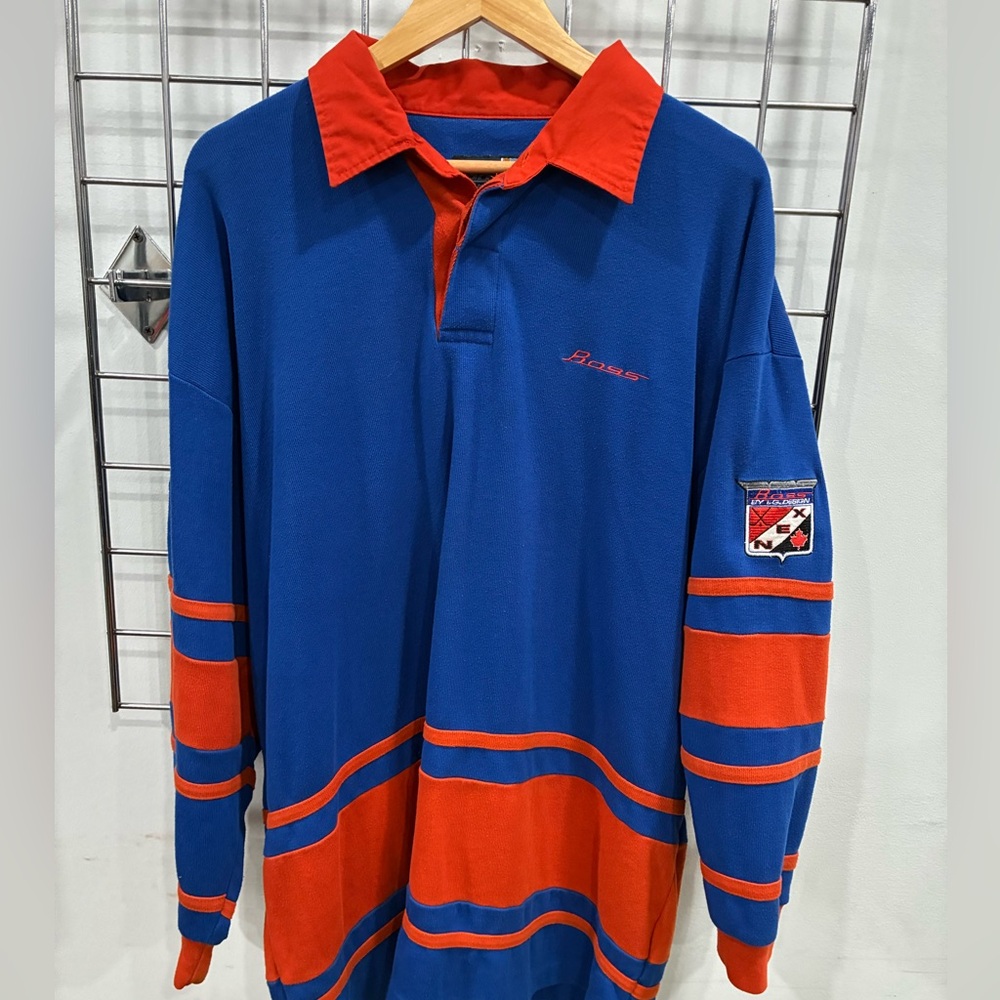 Orange and Blue 90s Boss Polo Rugby Shirt